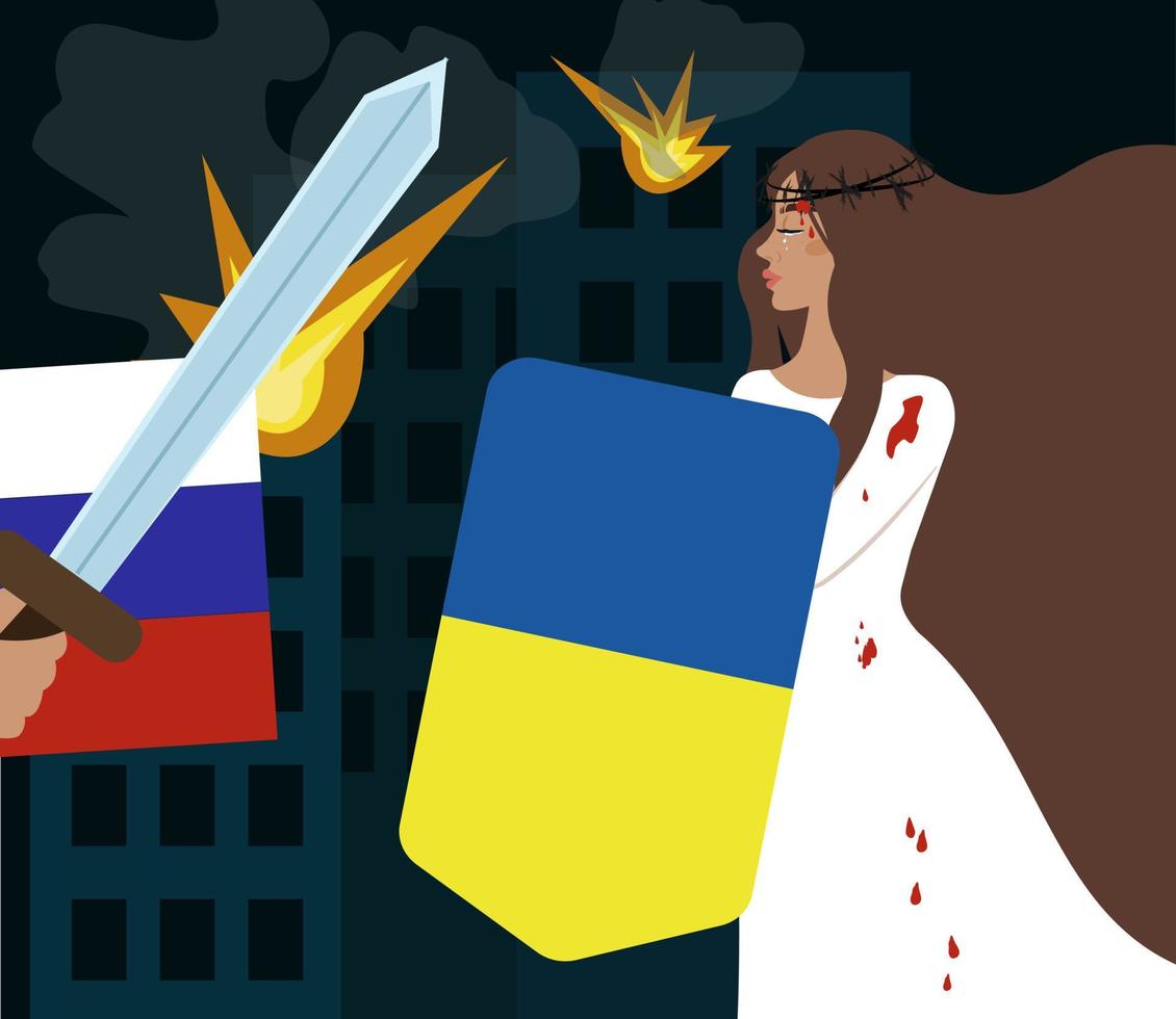 The war in Ukraine. Pray for Ukraine. Vector illustration in flat style.