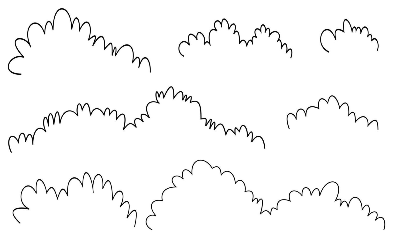 bush outline cartoon hand drawn black and white free, flat bush line vector