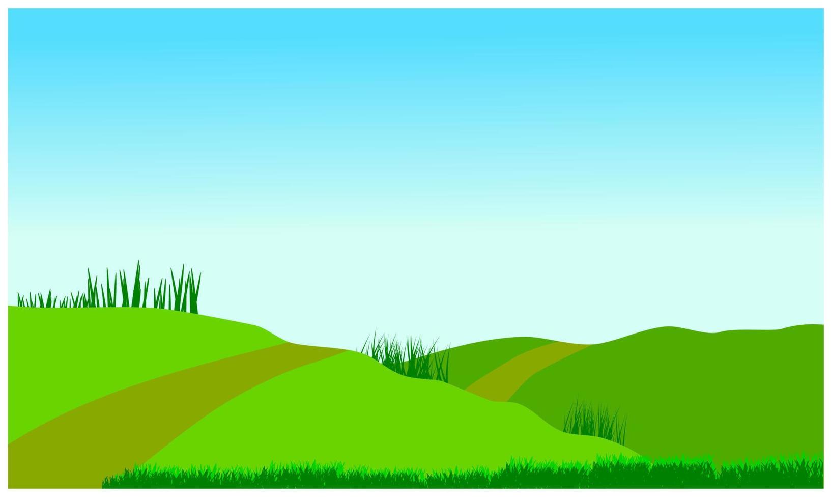 cartoon green hills landscape, meadow and sky background vector