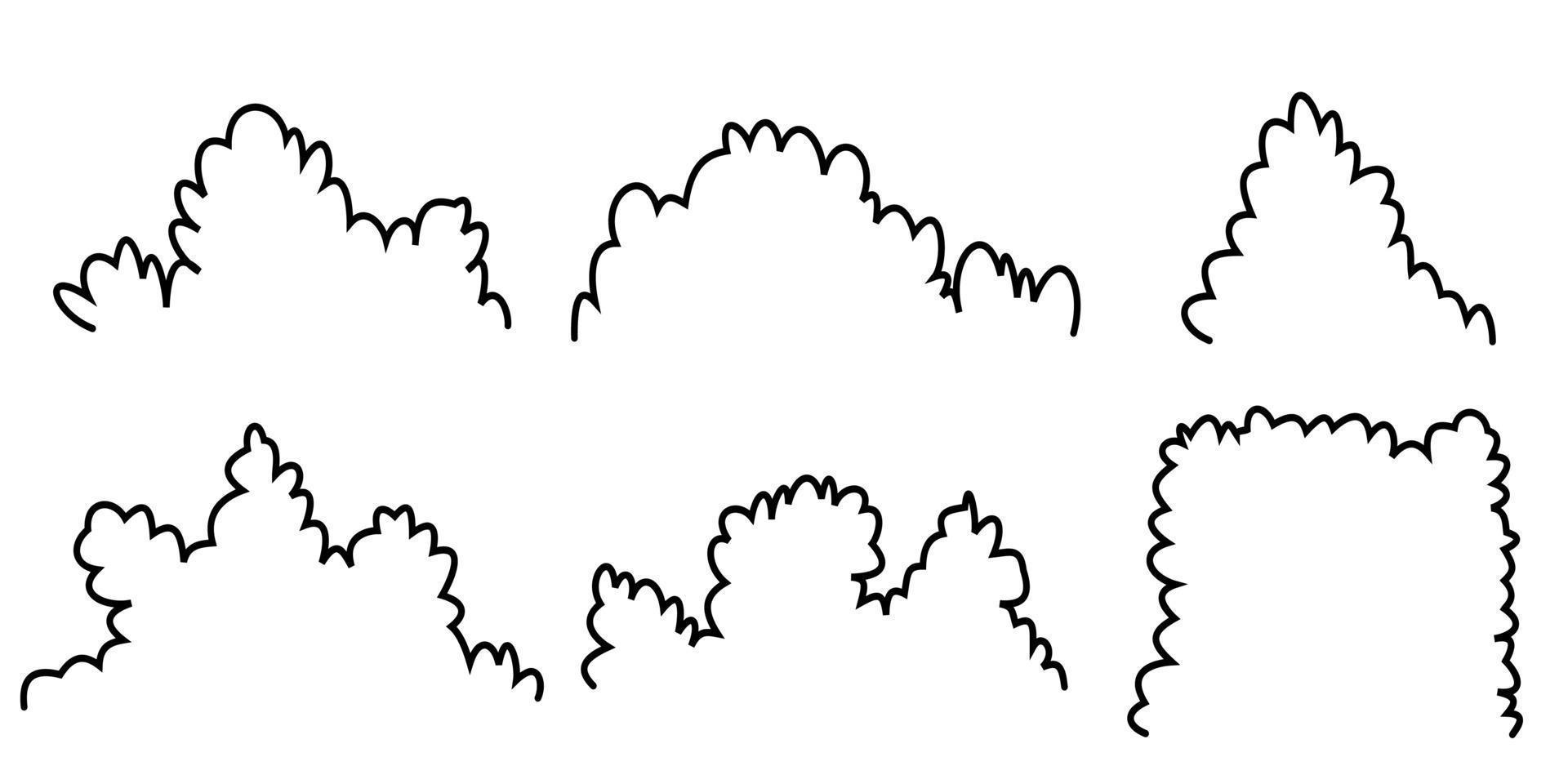 contorno de arbusto dibujos animados dibujados a mano en blanco y negro libre, línea de arbusto plana vector