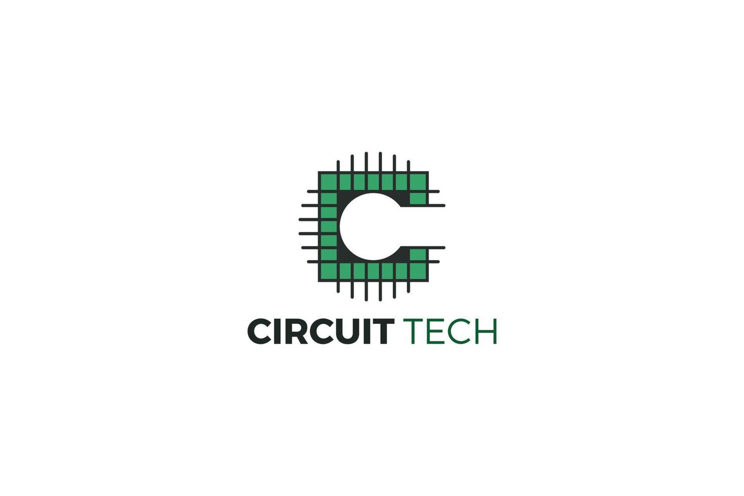 logotipo de la empresa de tecnología de circuito verde letra c vector