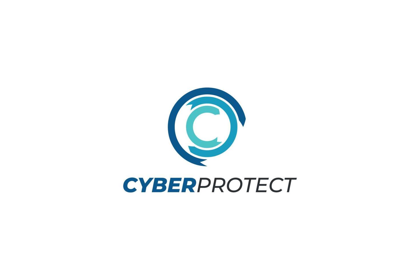 Letter C cyber protect arrow logo design vector