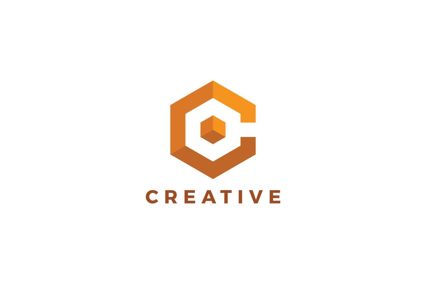 logotipo de empresa de letra c creativa de color marrón hexagonal vector