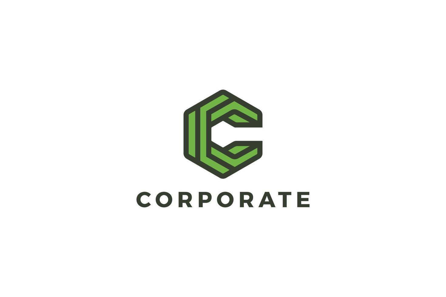 Letter c green color hexagon abstract logo design vector