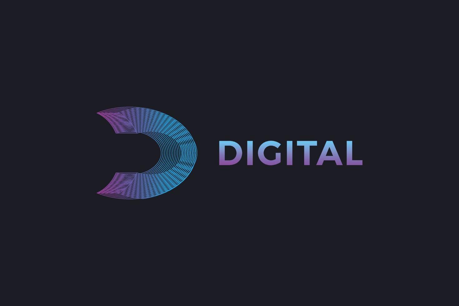 letra d 3d line art logotipo empresarial tecnológico vector