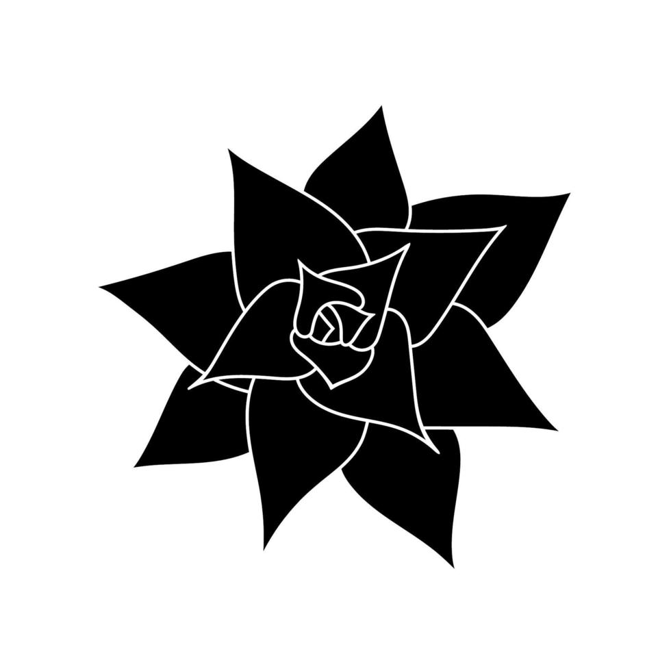 Succulent echeveria in simple style, vector illustration. Desert flower for print and design. Silhouette mexican plant, graphic isolated element on a white background. Houseplant for decor interior