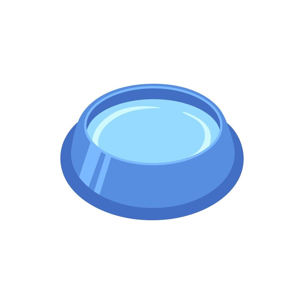 Bowl water for dog and cat pet in flat style, vector illustration. Animal bowl color silhouette for print and design. Isolated blue element on white background. Graphic icon, symbol feeding pet