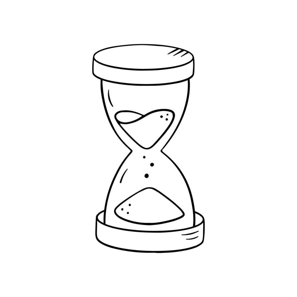 Hourglass in doodle style, vector illustration. Sketch sand clock for prind and design. Isolated element on a white background. Symbol time  hand drawn.