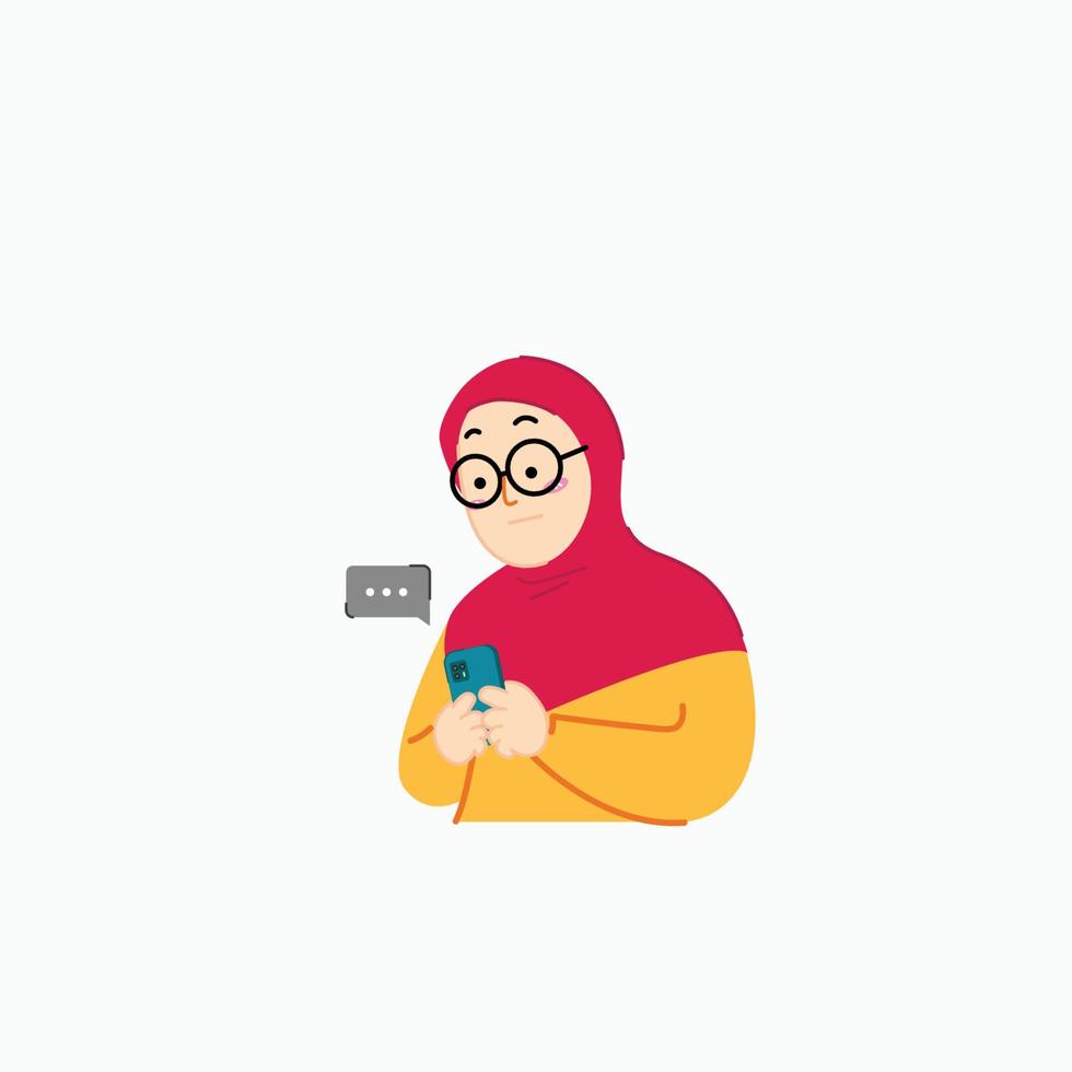 Girl Hijab Texting Message Free Vector Illustration