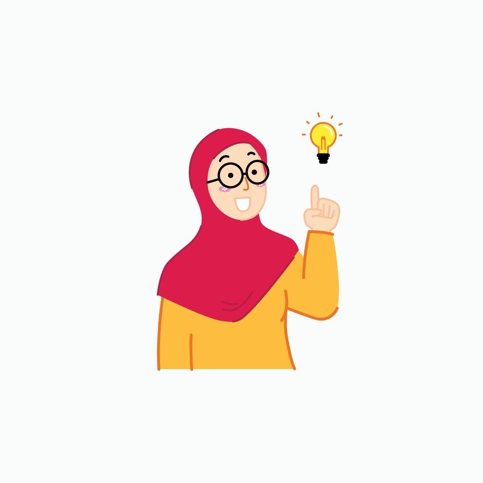 Girl Hijab Thinking Idea Free Vector Illustration