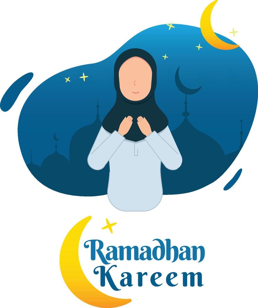 Ramadhan Kareem Greetings Woman Moslem Pro Illustration vector