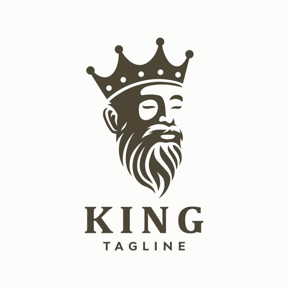 Greek old man bearded king with crown logo. Vector illustration.