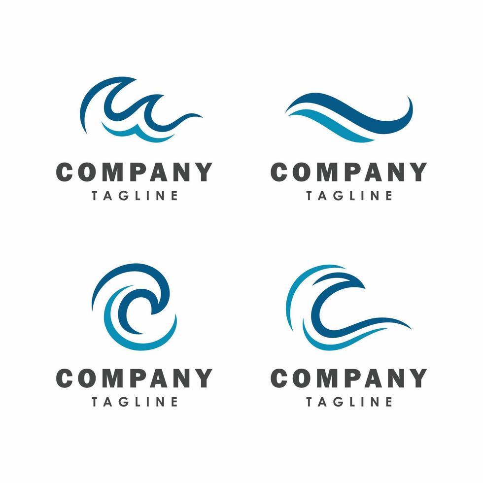Water wave logo design template set vector