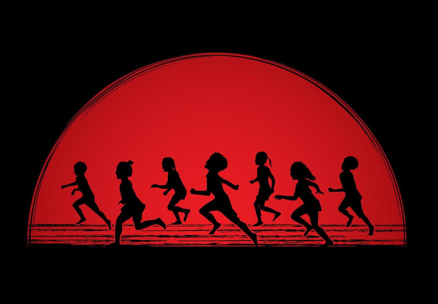 Silhouette Group of Children Running Together vector