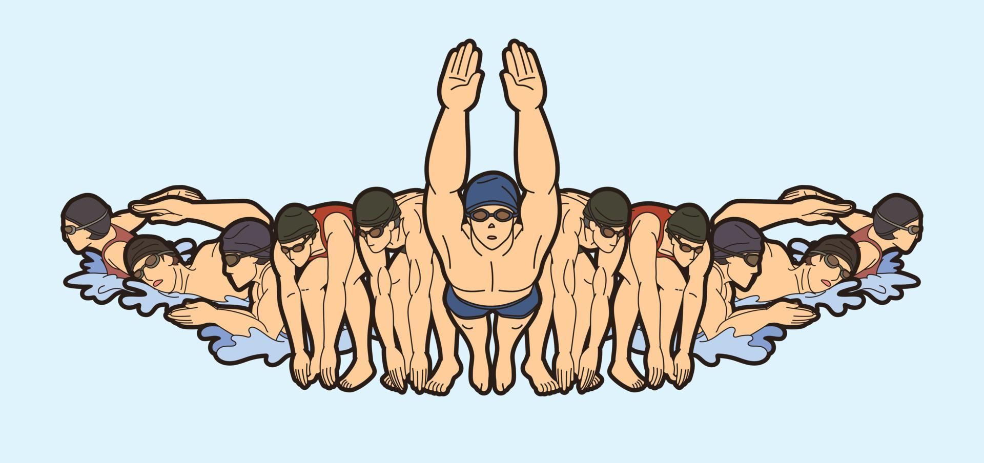 Group of People Swimming Action vector