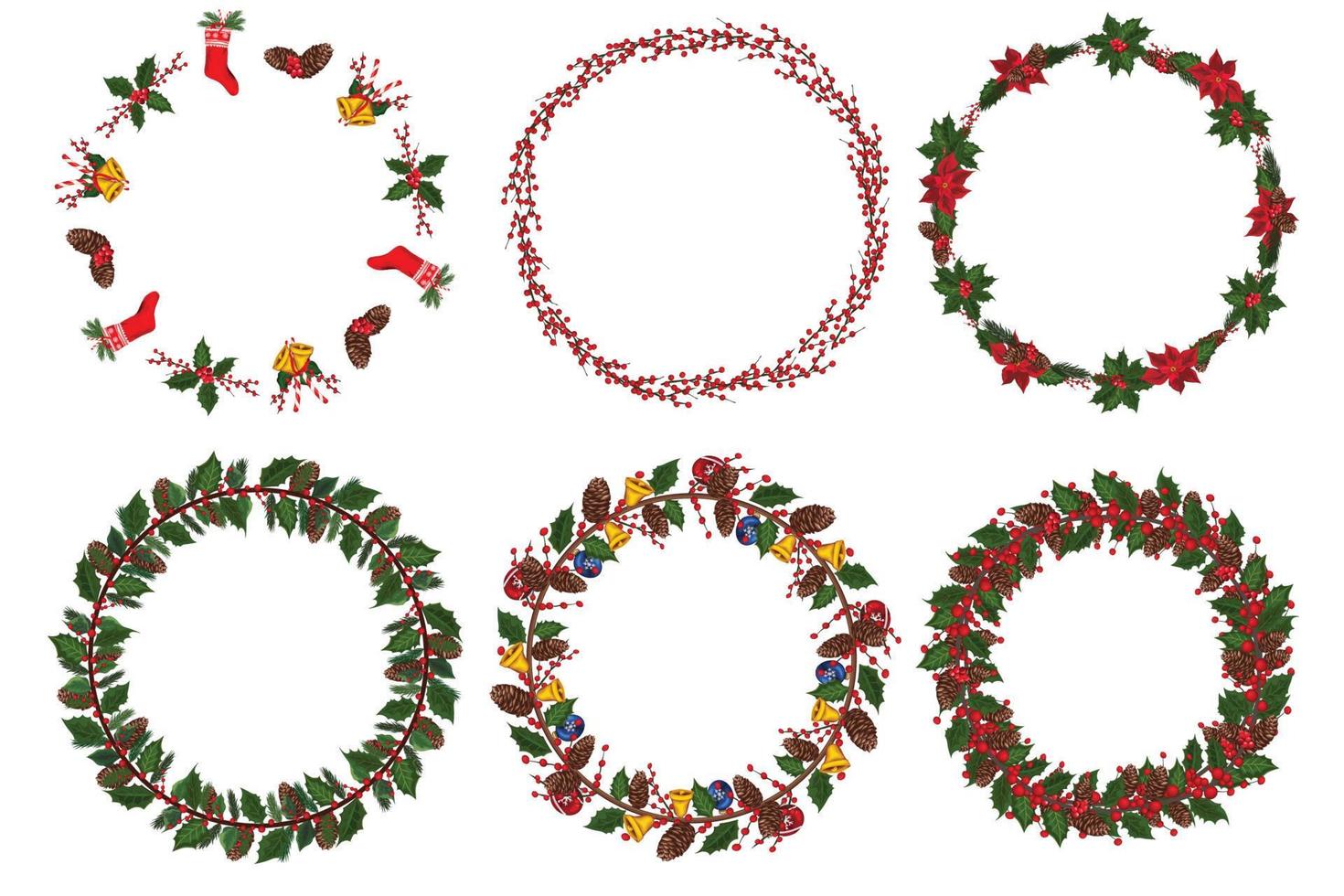 conjunto de corona navideña con elementos florales de invierno. ilustración vectorial vector