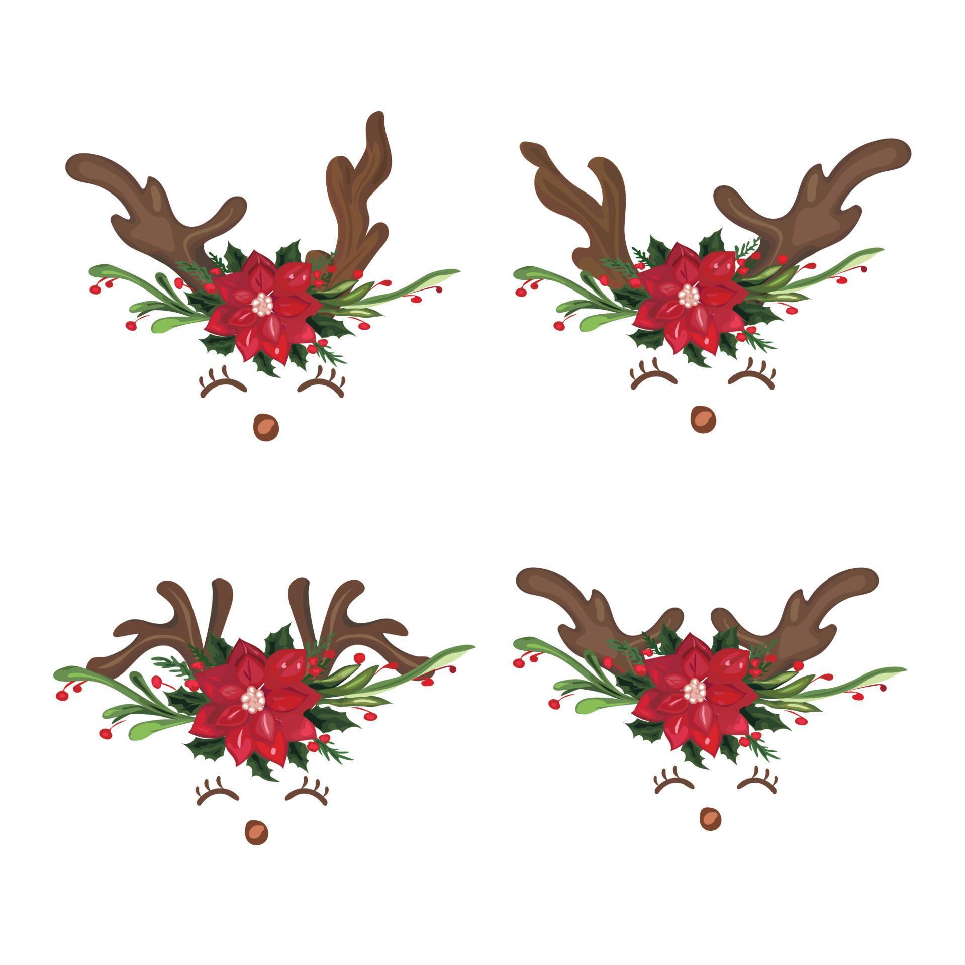 Antler with Christmas flower isolated on white background.Vector