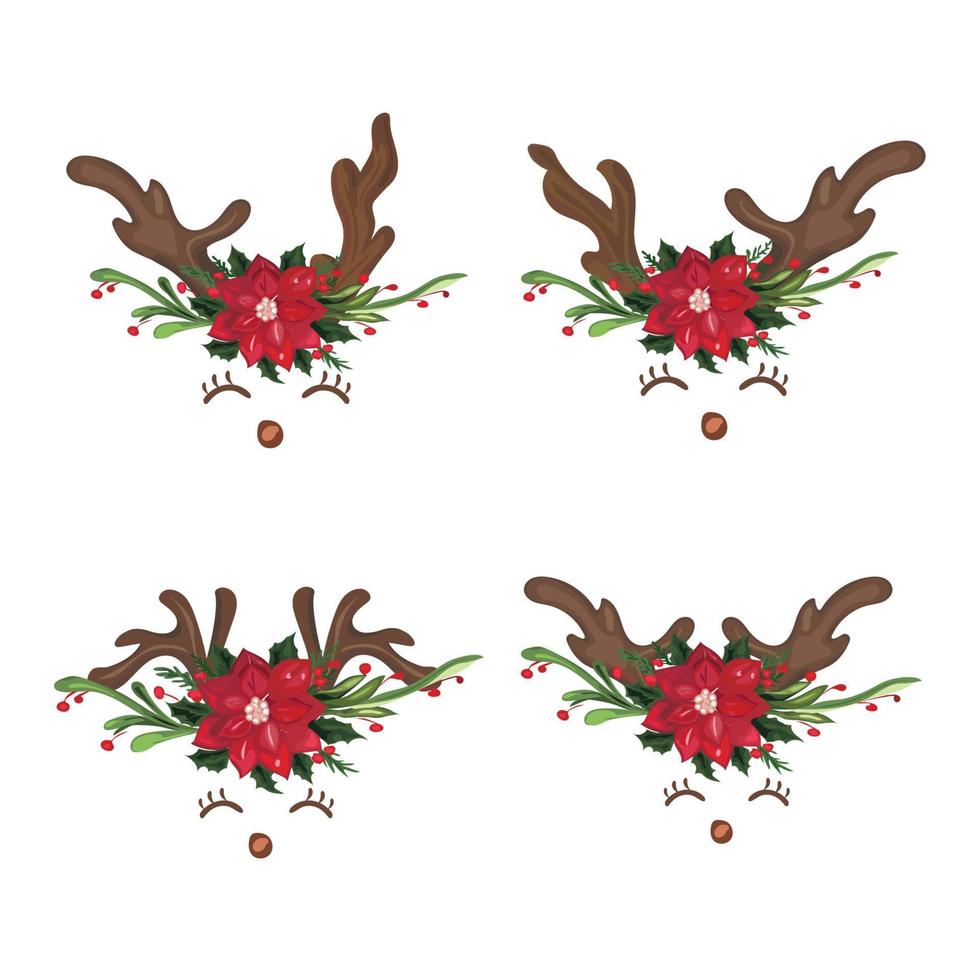 Antler with Christmas flower isolated on white background.Vector illustration. vector