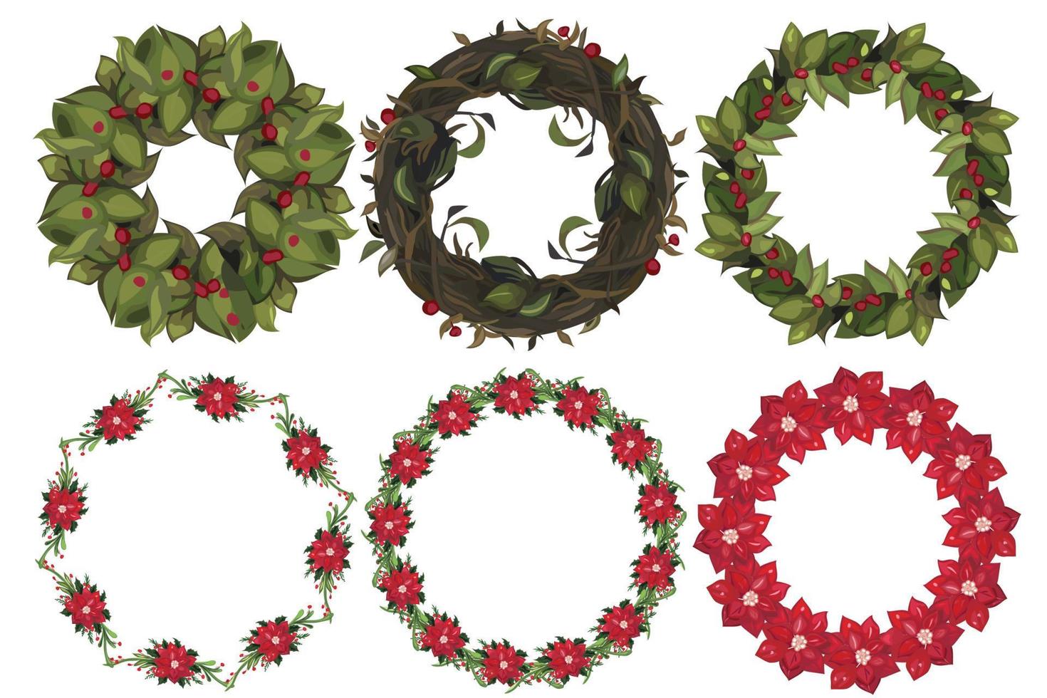 Set of Christmas wreath with winter floral elements. Vector illustration.