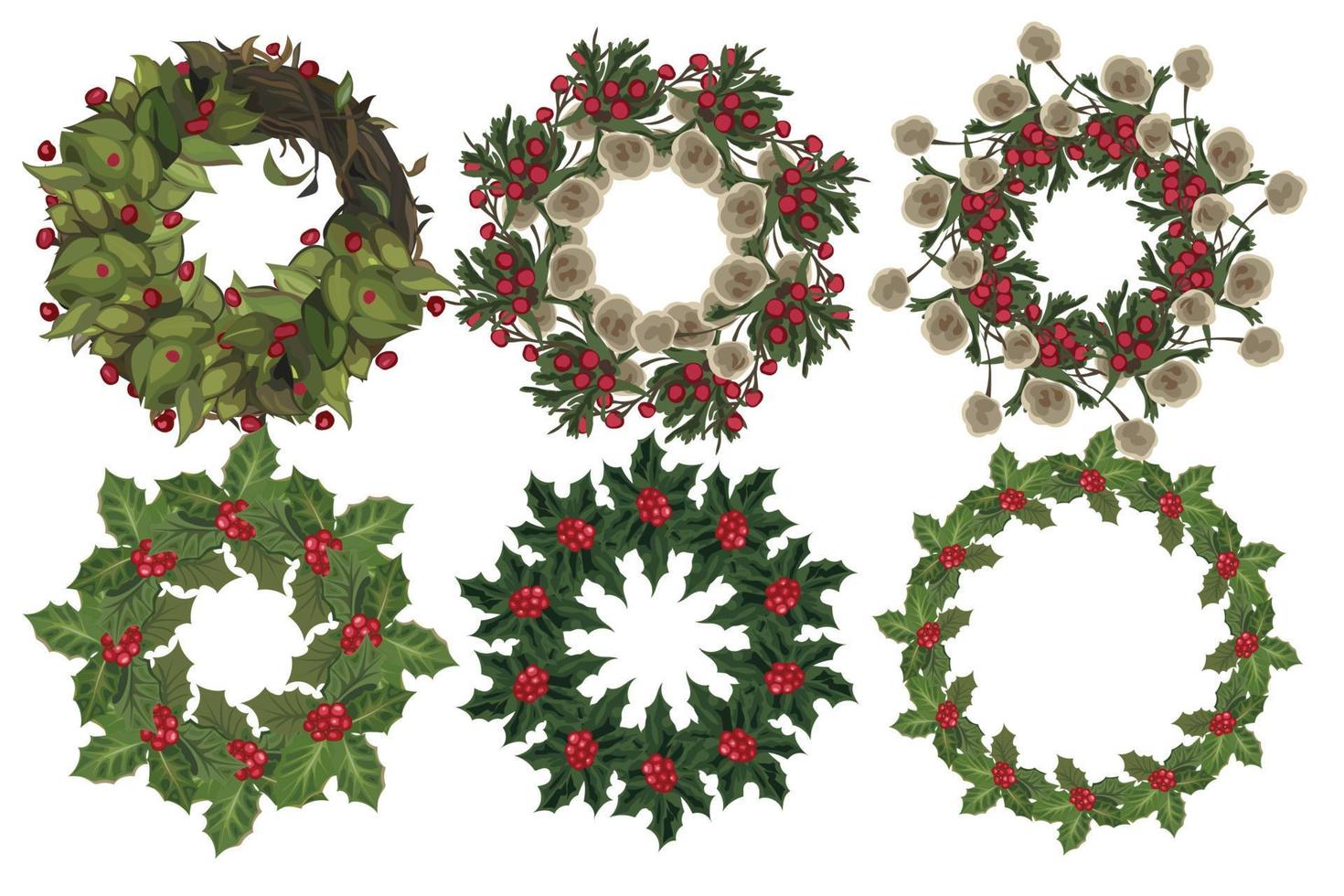 Set of Christmas wreath with winter floral elements. Vector illustration.