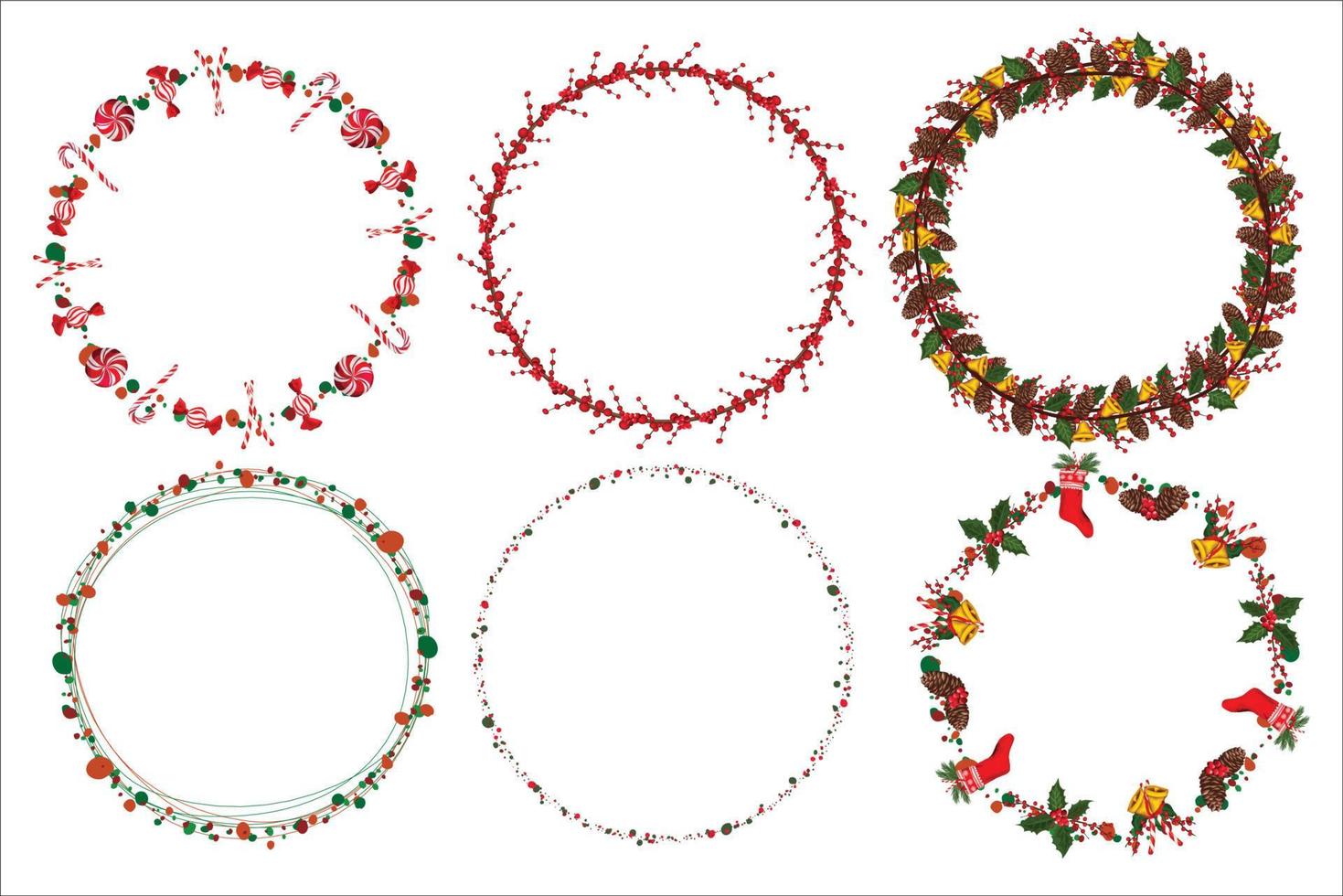 Set of christmas wreath with winter floral elements. Vector illustration.