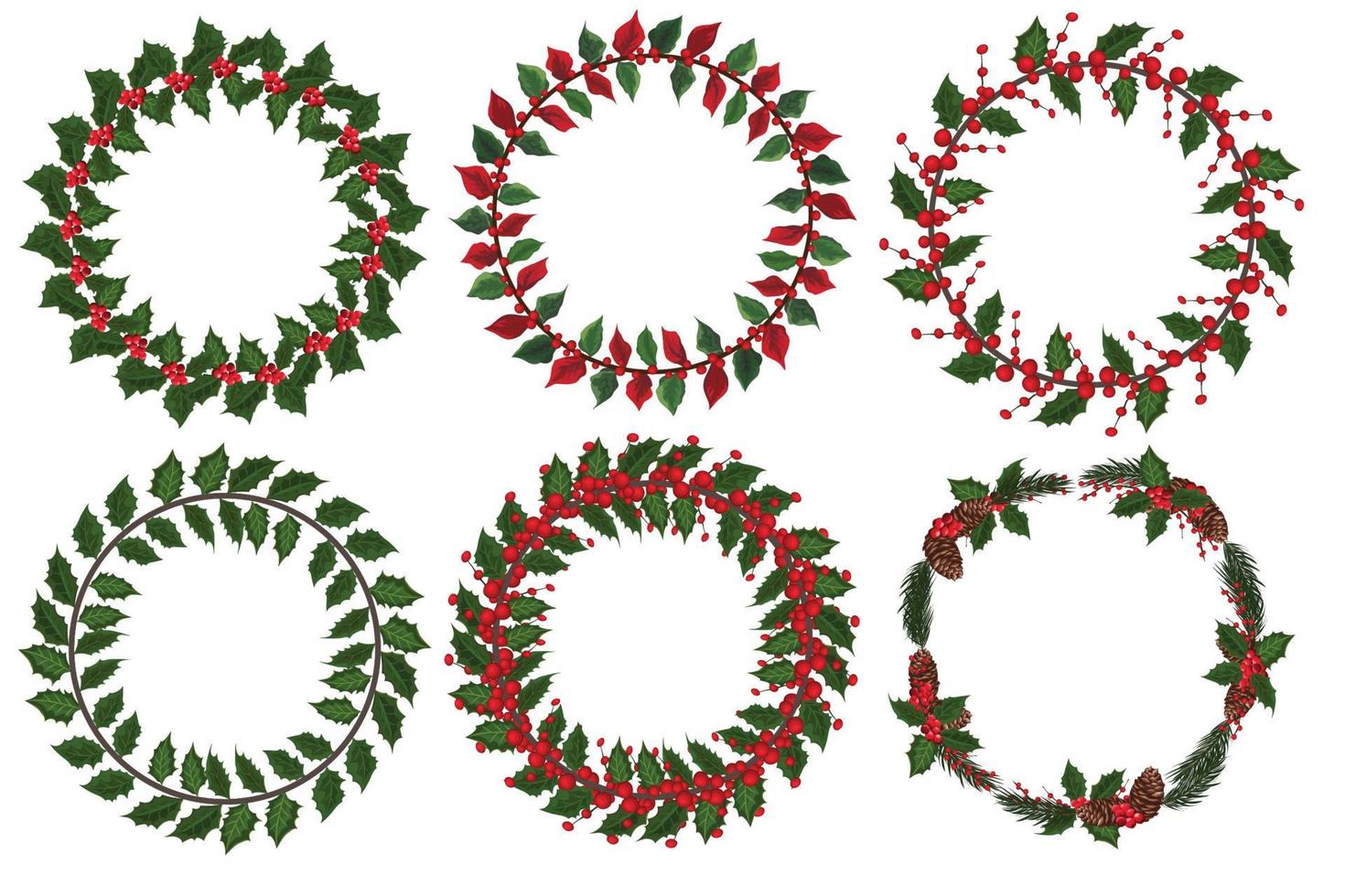 Set of christmas wreath with winter floral elements. Vector illustration.