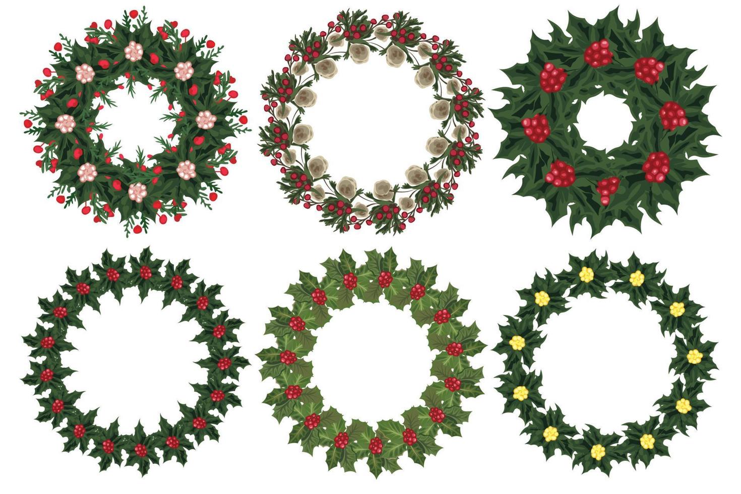 Set of Christmas wreath with winter floral elements. Vector illustration.