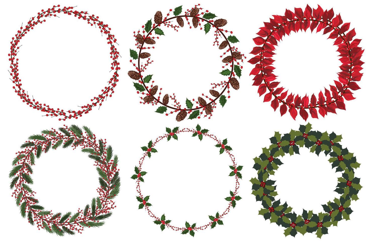 Set of Christmas wreath with winter floral elements. Vector illustration.