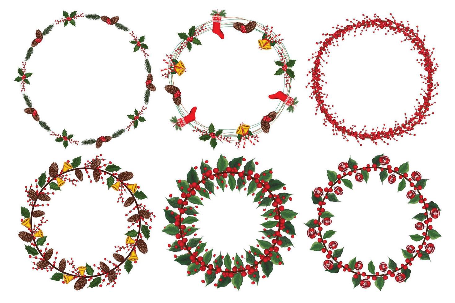 Set of christmas wreath with winter floral elements. Vector illustration.