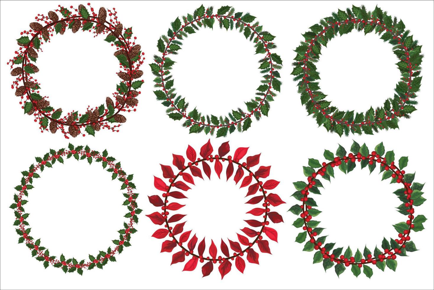 Set of Christmas wreath with winter floral elements. Vector illustration.