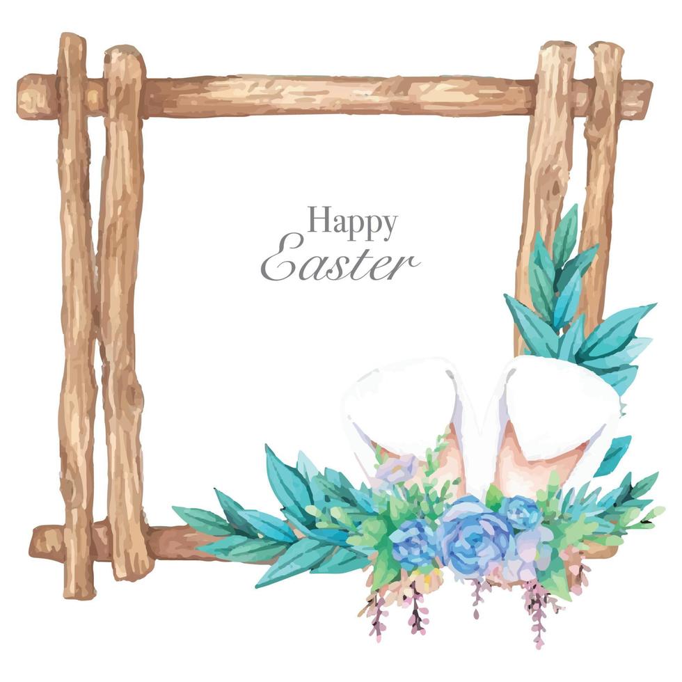 Watercolor wreath frame with spring easter decoration. Vector illustration.