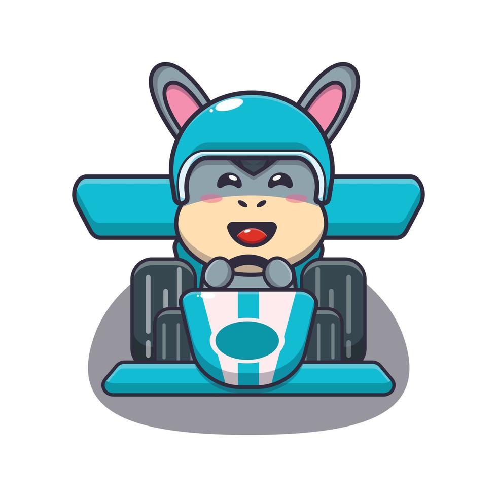 cute donkey mascot cartoon character riding race car vector