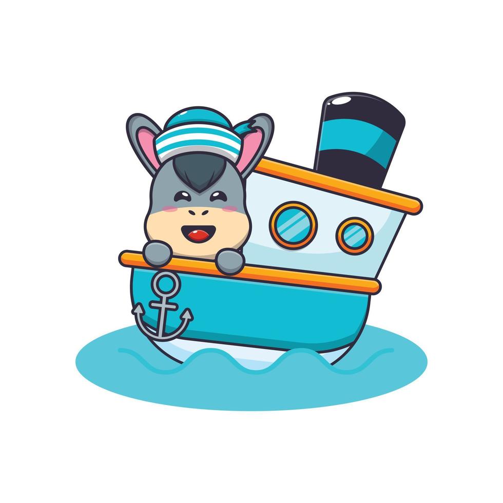 cute donkey mascot cartoon character on the ship vector