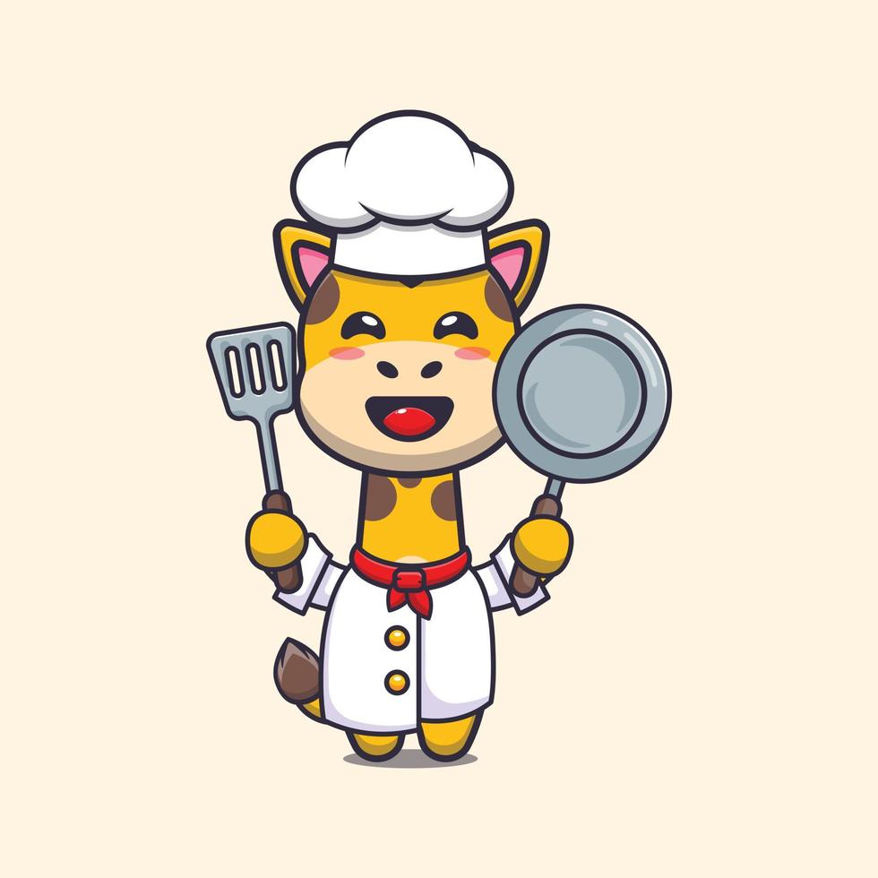 Linda jirafa chef mascota personaje de dibujos animados vector