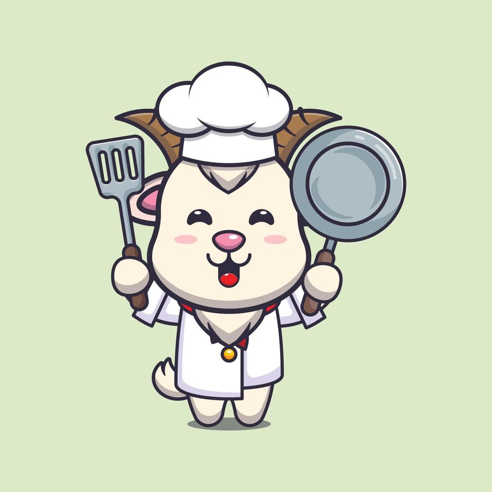 lindo personaje de dibujos animados de la mascota del chef de cabra vector