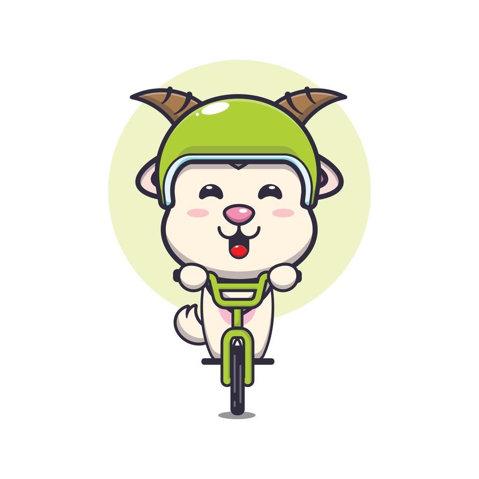 cute goat mascot cartoon character ride on bicycle vector