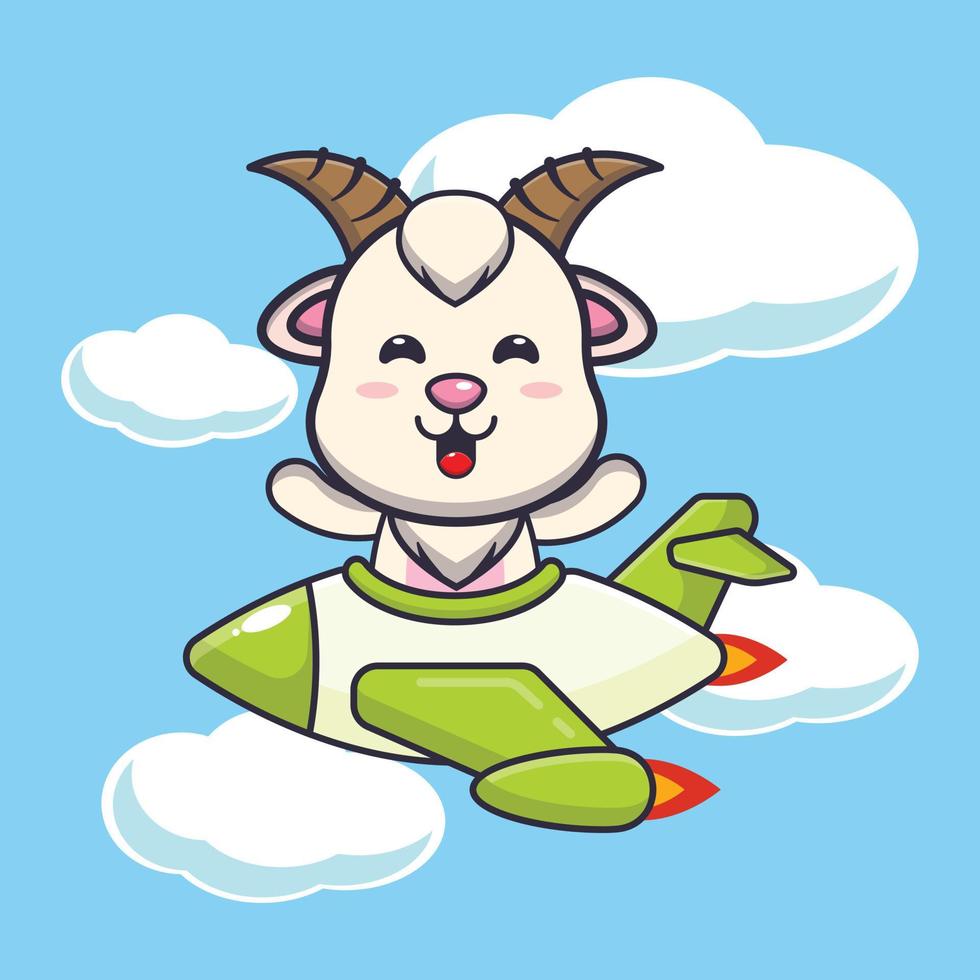 lindo personaje de dibujos animados de mascota de cabra paseo en avión jet vector