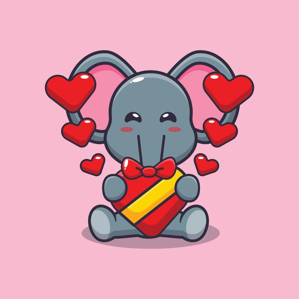 lindo personaje de dibujos animados de elefante feliz en el día de san valentín vector