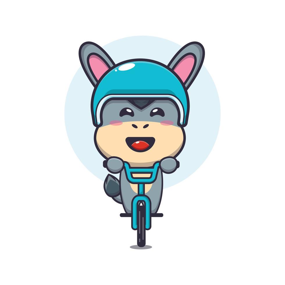 cute donkey mascot cartoon character ride on bicycle vector