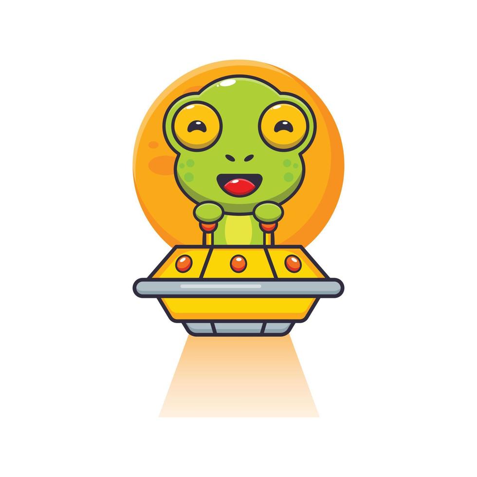 cute frog mascot cartoon character fly with ufo vector