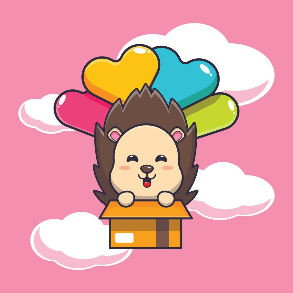 cute hedgehog mascot cartoon character fly with balloon vector