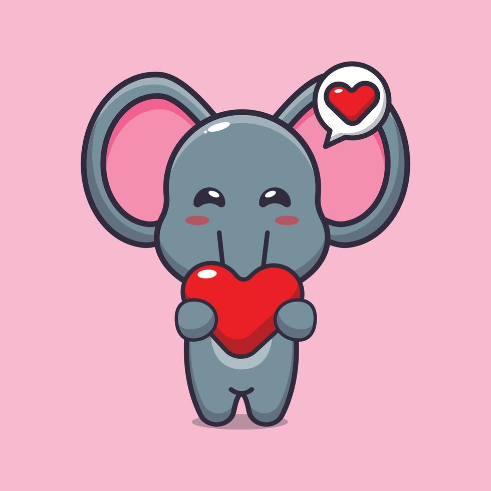 lindo personaje de dibujos animados de elefante con corazón de amor vector