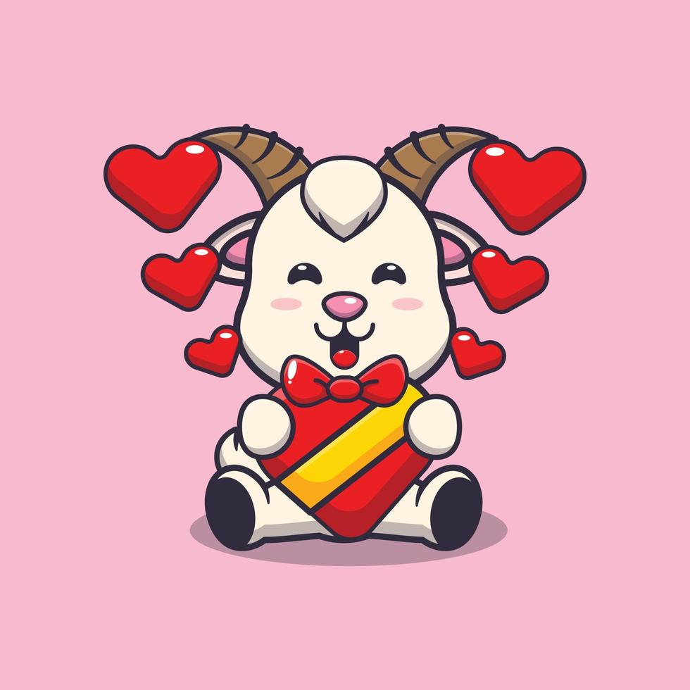 cute happy goat cartoon character in valentines day vector