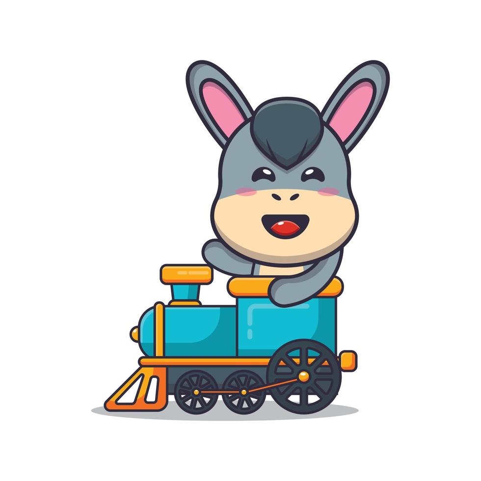 lindo burro mascota personaje de dibujos animados paseo en tren vector