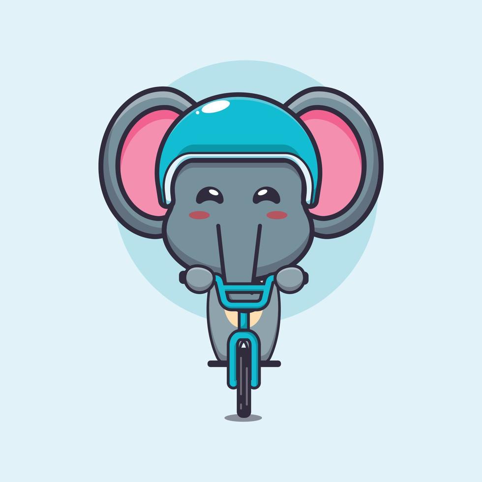 lindo elefante mascota personaje de dibujos animados paseo en bicicleta vector