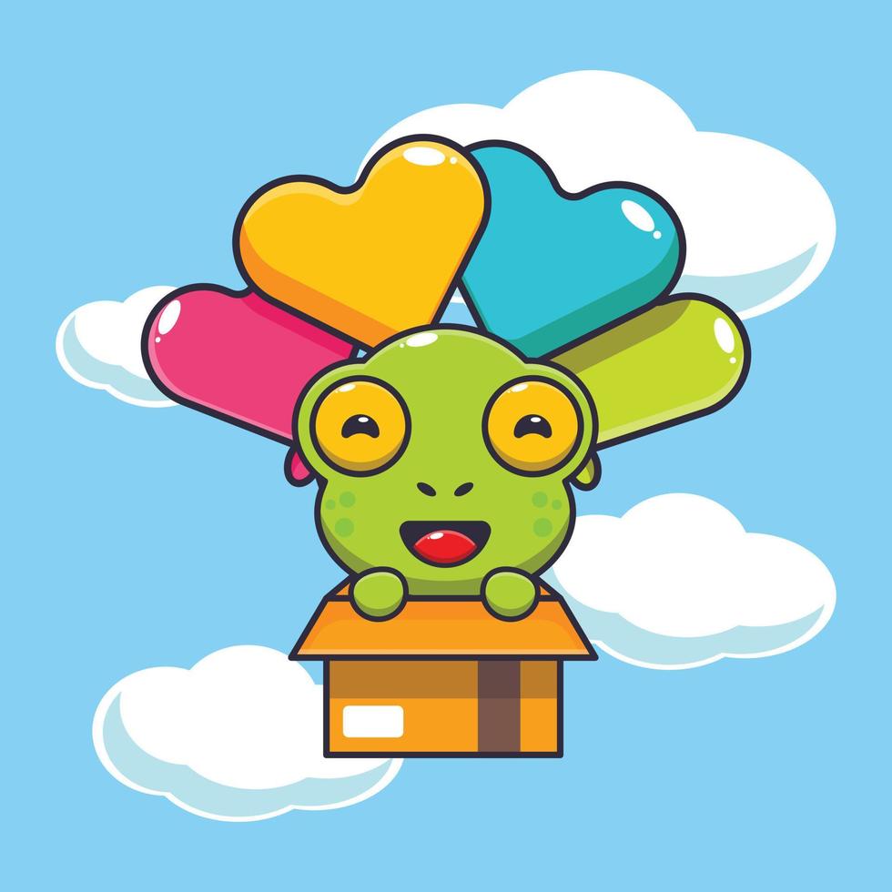 cute frog mascot cartoon character fly with balloon vector