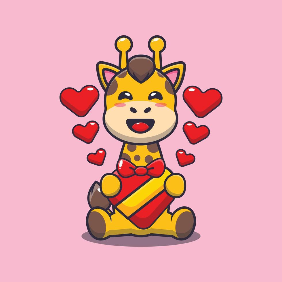 cute happy giraffe cartoon character in valentines day vector