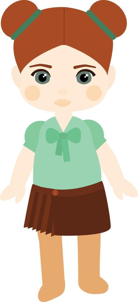 Vector character. Girl with red hair in a skirt and blouse