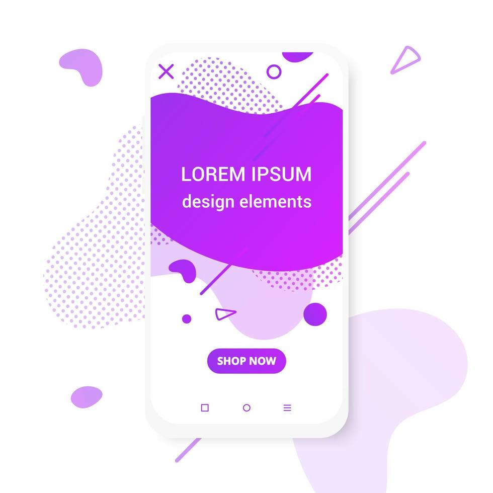 Modern vertical mobile liquid abstract shape gradient memphis style design fluid vector colorful illustration banner simple graphics for app, presentation, sale, brochure isolated on white background.