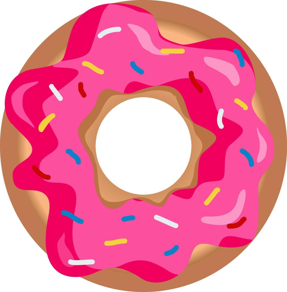 donut en glaseado rosa con cobertura de pastelería multicolor vector